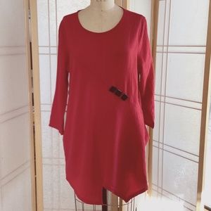 Yushi Red Asymmetrical Tunic/Blouse, Size Large